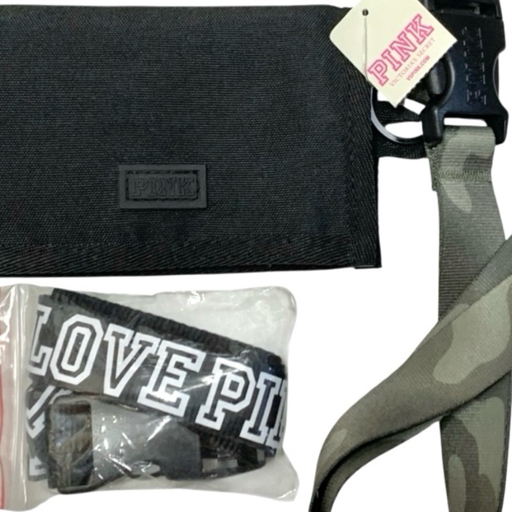 PINK Victoria’s Secret Black Wallet & Camo Lanyard + LOVE PINK Dog Lanyard NWT